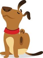 Happy brown dog with red collar scratching its back with paw in cartoon illustration, isolated on white background vector