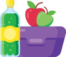 Purple lunchbox with fresh apples and a refreshing green beverage promotes a balanced and healthy diet for work or school vector