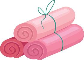 Neatly stacked pink towels tied with a green ribbon on a white background, perfect for spa, relaxation, or hygiene concepts vector
