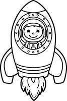 A cartoon rocket ship with a smiling face coloring page vector