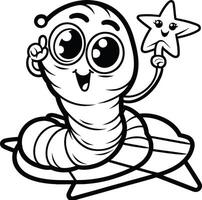 A cartoon worm with a star on its head coloring page vector