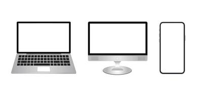 Mockup with blank screen. smartphone laptop and desktop screen mockup vector