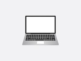 Laptop computer with blank screen, modern mobile phone and pc device mockup with empty display vector