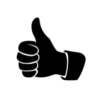 A black and white drawing of a thumb up png