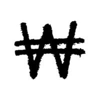 Hand drawn won currency symbol. Brush stroke doodle. Single element for design vector