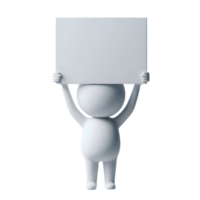 Cute White Person Blank Card Humorous Carry Sign Paper Board Empty Isolated Transparent Background png