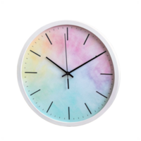 White Round Clock with Rainbow Watercolor Face. png