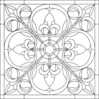 Stained glass in square frame, window on the ceiling in square frame, symmetric composition, panel for window vector