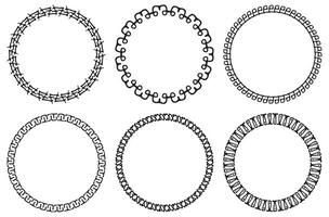 Set of decorative lace tribal frames. Openwork circle ethnic ornate. Geometric round frame border on white background. Mayan style pattern vector