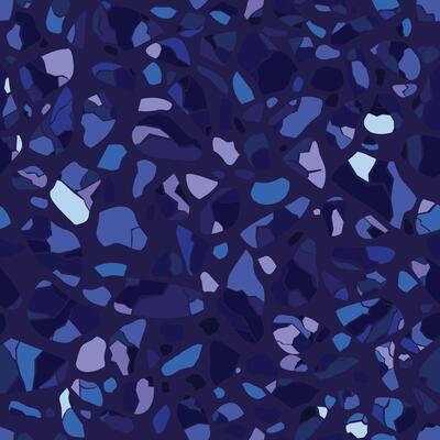 Abstract seamless pattern. Terrazzo floor tile imitation, stone texture. Ultramarine color mosaic of marble chips. Trendy design for wrapping, backgrounds, wallpaper
