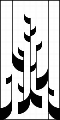 Abstract formal composition. A symbol of upward aspiration, flight dynamics. Decorative mosaic panel stele. Monument design in modular grid, geometric pattern of simple shapes