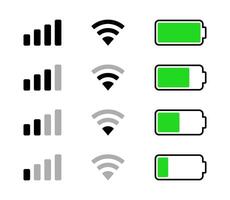 WiFi Battery Signal Mobile Data Notification Bar Icon Set vector