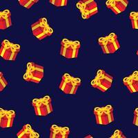 Seamless pattern background with red giftbox illustration on the dark blue background vector