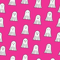 Ghost doodle seamless pattern background with different face expressions, smile, sad, disappointed, happy, laughing, surprised. vector
