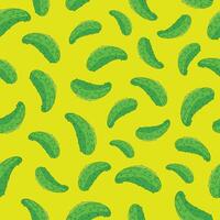 Green cucumber seamless pattern background. Green cucumber wallpaper, pickle seamless motif on yellow background vector