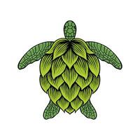 colored illustration of green hops combined with a turtle vector