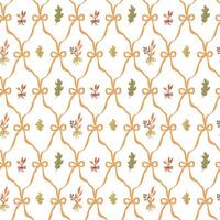 Cute bows, ribbon, autumn leaves seamless pattern. Coquette repeat background with bow knots. hand drawn design for wallpaper, repeat background, print, textile, wrap paper. vector