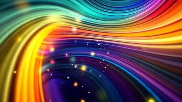 Vibrant animation of flowing, colorful waves in shades of yellow, blue, purple and orange with sparkling particles. Dynamic and abstract background. Energy and movement video