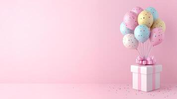 Cute milestone celebration with colorful balloons and a large gi photo