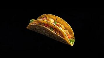 Isolated Flying Taco on Black Background photo