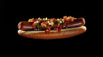 Hot Dog Flying on Black Background photo