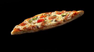 Isolated Pizza Slice Floating on Black Background photo