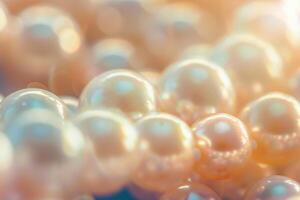 Close up of string of pearls showcasing intricate textures and delicate reflections in soft light. photo