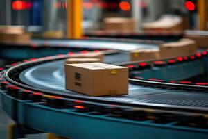 Automated sorting equipment processes packages swiftly in a modern distribution center photo
