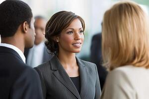 group of professionals actively networking and building connections in a business setting photo