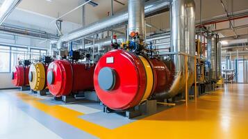 Installation of new energy efficient boilers in modern industrial facility for improved performance. photo