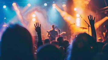 Energetic Live Concert with Crowd and Vibrant Stage Lighting. photo