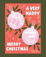 Christmas Greeting Card with Watercolor Ornaments and Happy Message vector