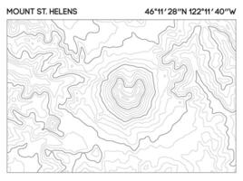 Contour map of Mount St. Helens showcasing detailed elevation lines with geographic coordinates. Topographic map . vector