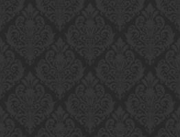 Dark damask pattern with subtle floral and swirling details on a black background. Damask seamless pattern. vector