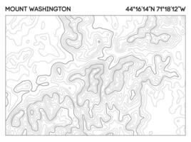 Contour map of Mount Washington with elevation details and precise latitude-longitude coordinates. Topographic map . vector