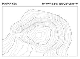 Contour map of Mauna Kea showcasing elevation lines with geographic coordinates for study. Topographic map . vector