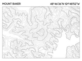 Topographic contour map of Mount Baker with geographic coordinates for navigation and terrain analysis. Topographic map . vector