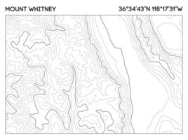 Contour map of Mount Whitney illustrating elevation lines with geographic coordinates for accurate referencing. Topographic map . vector
