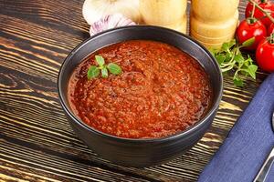Spanish traditional gazpacho tomato soup photo