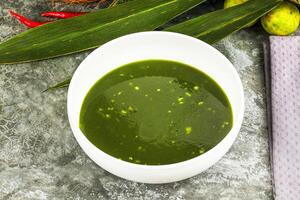 Green spinach cream vegan soup photo