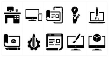 A set of 10 design and creativity icons as office desc, responsive, user details vector