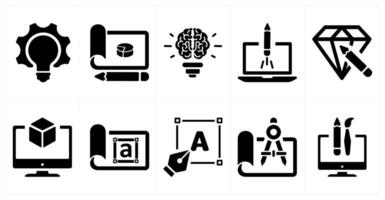 A set of 10 design and creativity icons as bulb, idea, website launch vector