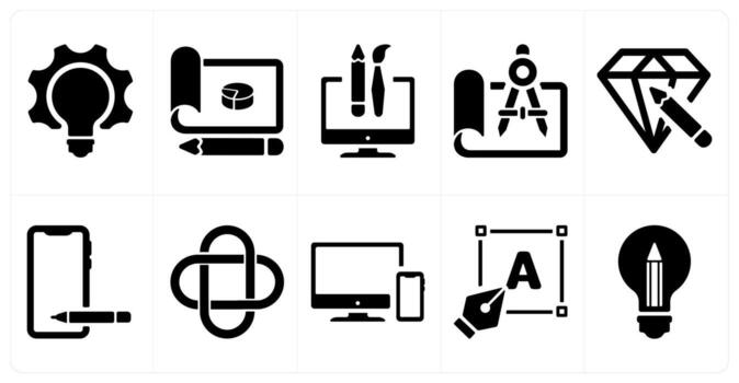 A set of 10 design and creativity icons as bulb, design, custom design vector