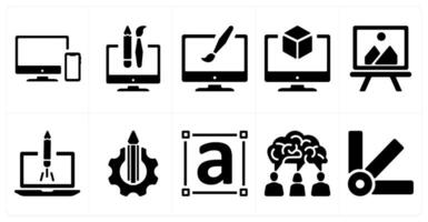 A set of 10 design and creativity icons as responsive, custom design, 3d vector