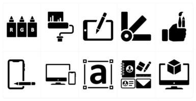 A set of 10 design and creativity icons as rgb, brush, sketch vector