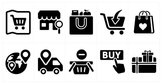 A set of 10 ecommerce icons as store address, search store, cart items vector