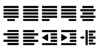 A set of 10 editing tools icons as center justified, justified, left justified vector