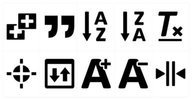 A set of 10 editing tools icons as add new, quotes, ascending sorting vector