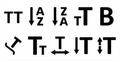 A set of 10 editing tools icons as capital letter, ascending sorting, descending sorting vector