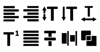 A set of 10 editing tools icons as text align left, text align right, text size vector